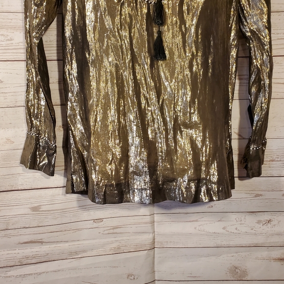 Like New J Crew Gold Silk Metallic Blouse - Picture 3 of 7